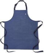 Solino Home Linen Kitchen Apron for Men & Women - 100% Pure Linen Blue/Navy Bib Apron with Front Pockets - Handcrafted from European Flax