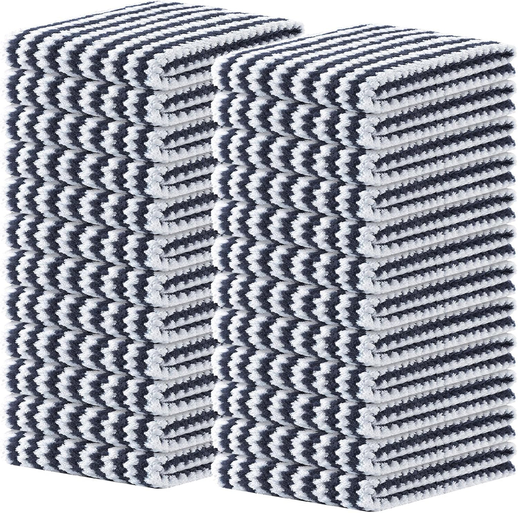 Homaxy Kitchen Towels(24 Pack, 10 x 20 inches), Ultra Soft and Absorbent Dish Towels, Reusable Fast Drying Microfiber Cleaning Cloth, Coral Velvet Wave Design No-lint, Dark Grey