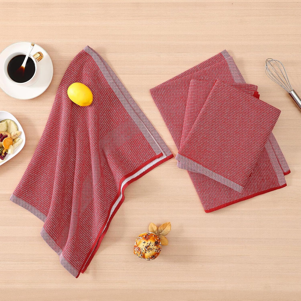 Homaxy Premium Kitchen Towels(18”x 28”, 12 Pack), Large Cotton Kitchen Hand Towels, Flat and Terry Dish Towels, 380 GSM Highly Absorbent Tea Towel Set with Hanging Loop, Red