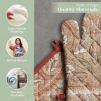 Maison d' Hermine 100% Cotton Oven Mitt & Pot Holder Set (7.5"x13" & 8"x8") Heat Resistant BBQ Cooking Gloves with Loop, Baking, Grilling, Kitchen, Handling Hot Pans (Kashmir Paisley)
