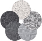 7 Inch Trivets for Hot Dishes, Pots and Pans, 5 Heat Resistant Pot Holders for Kitchen, Home Essentials, Hot Pads for Countertop and Table, Farmhouse Decor Vase Mats, Gray