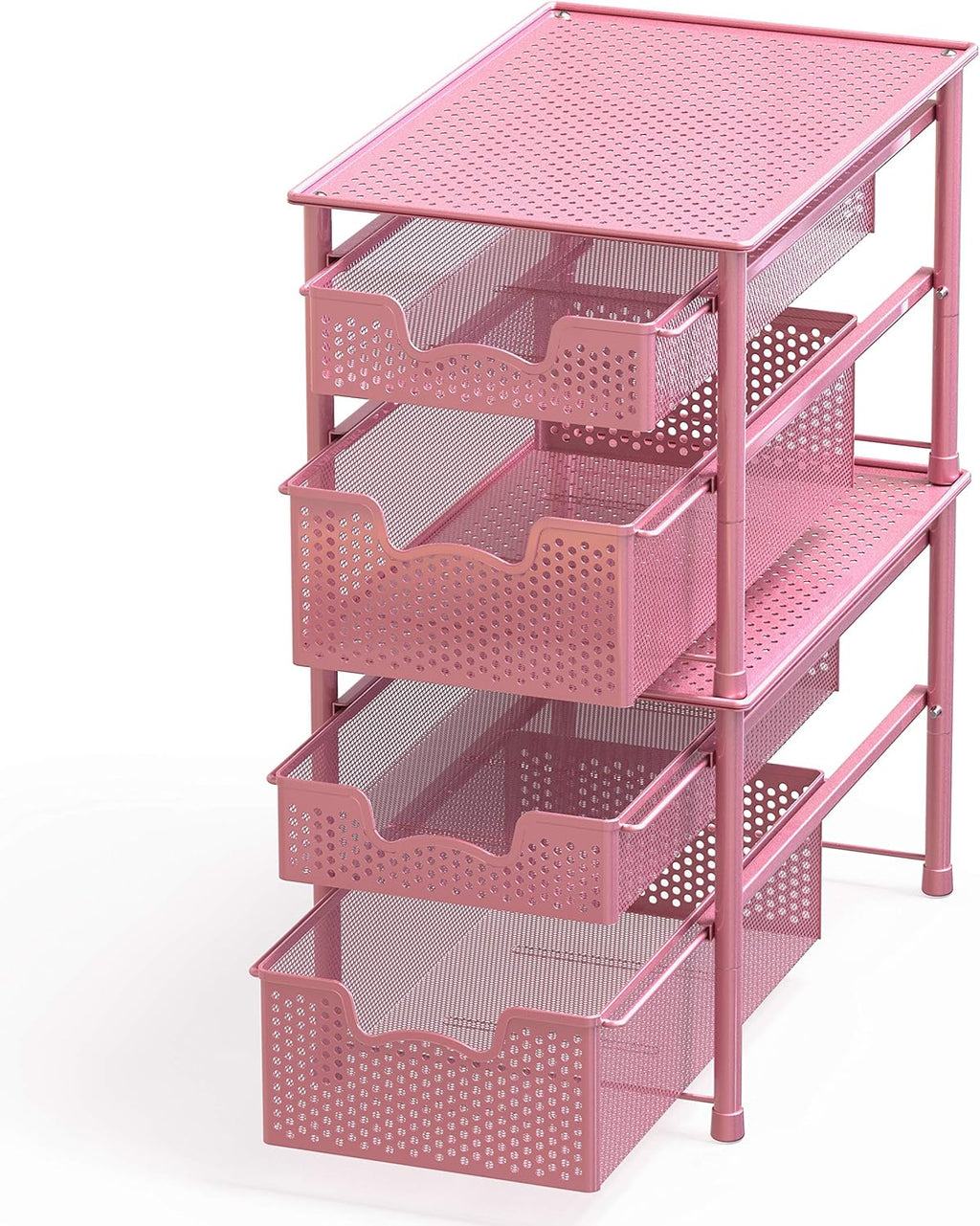 Simple Houseware Stackable 2 Tier Sliding Basket Organizer Drawer, Pink