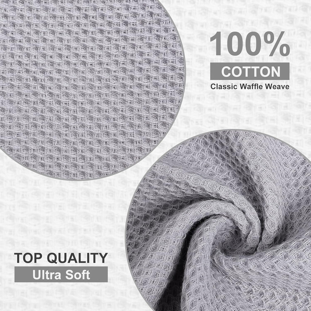Kitinjoy 100% Cotton Kitchen Dish Cloths, 8 Pack Waffle Weave Ultra Soft Absorbent Dish Towels for Drying Dishes Quick Drying Kitchen Towels Dish Rags, 12 X 12Inch, Light Grey
