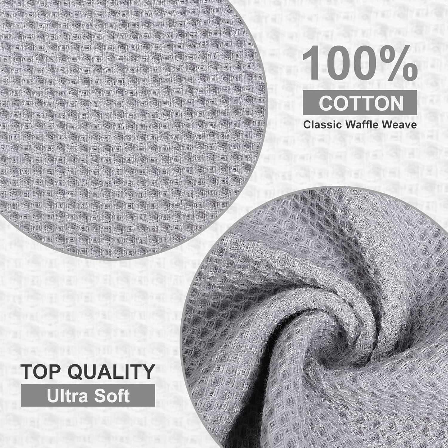 Kitinjoy 100% Cotton Kitchen Dish Cloths, 8 Pack Waffle Weave Ultra Soft Absorbent Dish Towels for Drying Dishes Quick Drying Kitchen Towels Dish Rags, 12 X 12Inch, Light Grey