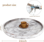 Extra Large Round Ottoman Table Tray Round-24 - Rustic Wooden Serving Tray for Farmhouse Decorative Oversized Coffee Table Trays Living Room Kitchen Counter Breakfast Whitewash