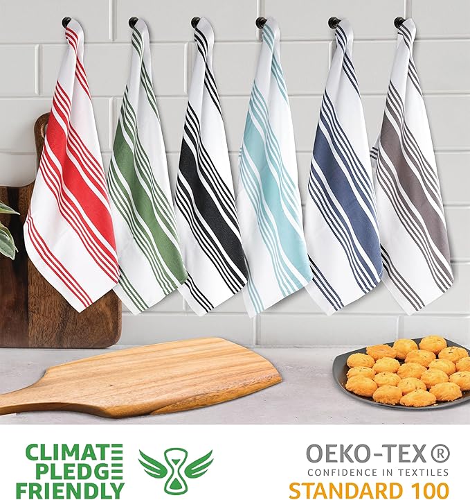 Urban Villa Kitchen Towels 100% Cotton Dish Towels for Kitchen (Set of 6)20”x30” Dish Cloths Highly Absorbent Kitchen Linen Set with Hanging Loop Perfect for Drying Dishes Cleaning Towels- MultI Color