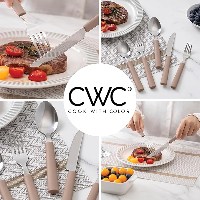 COOK WITH COLOR Bamboo Kitchen Utensil Set with Drawer Organizer | Cooking Tools and Storage Caddy, Brown, 25 Piece Cutlery Set