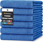 Homaxy Premium Kitchen Towels(18”x 28”, 6 Pack), Large Cotton Kitchen Hand Towels, Flat and Terry Dish Towels, 380 GSM Highly Absorbent Tea Towel Set with Hanging Loop, Blueberry