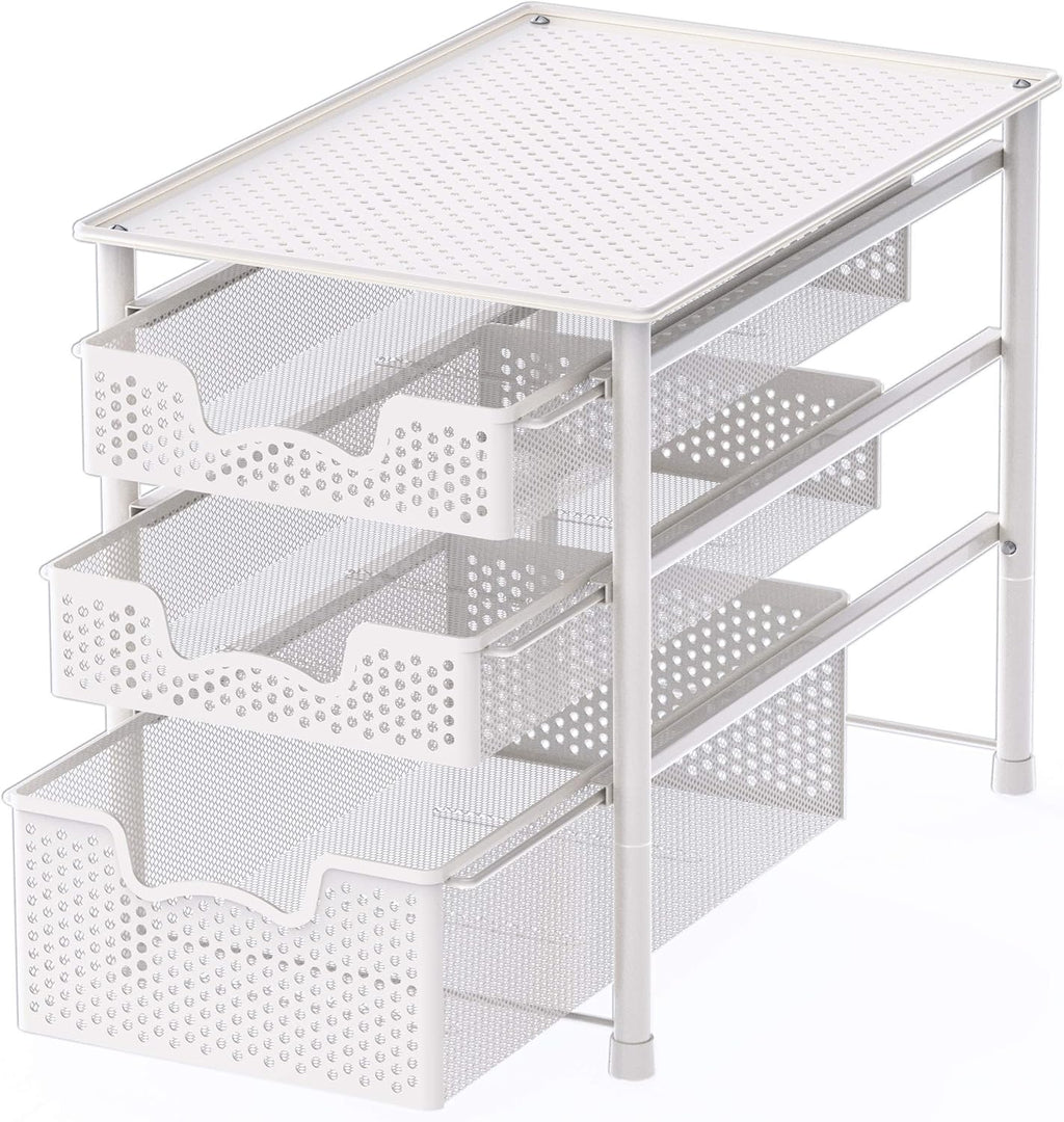 Simple Houseware 3 Tier White Alloy Steel Sliding Basket Organizer Drawer Cabinet