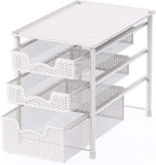 Simple Houseware 3 Tier White Alloy Steel Sliding Basket Organizer Drawer Cabinet