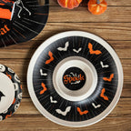 Oasis Choice 2-Pack Halloween Skeleton Serving Trays, 18" Large Handled Tray & 13" Chip & Dip Platter for Horror Party, BBQ, picnics and Birthday Decor (Bamboo Fiber, Black, 18inch)