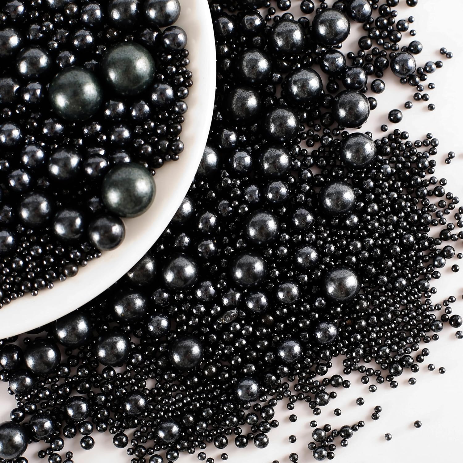 Kasvan Black Pearl Sugar Sprinkles - Edible Candy Pearls 130g/4.58 Oz, Mix Size, Baking Cake Decorations, Ice Cream Toppings and Cookie Decorating, Wedding Party Chirstmas Supplies