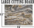 Rogue River Tactical Brown Gray Granite Stone Marbled Pattern Textured Marble Art Kitchen Glass Cutting Board Modern Decorative Gift Abstract Wavy Contrast Design