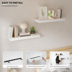 Vivelove Wooden Floating Shelves for Wall 16” x 8”x 1.4”, Bathroom Shelf Over The Toilet with Invisible Brackets, Unfinished Wall Shelves for LivingRoom, Kitchen, Bedroom, Home Decor, Set of 2 - White