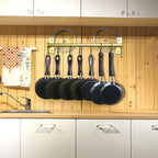 Dseap Kitchen Utensil Holder Hanger, Pot and Pan Rack Wall Mounted, Kitchen Rail with 8 Hooks for Hanging Cooking Utensils, Mugs, Spoons, Wall Mounted,Champagne Color, Pack of 2