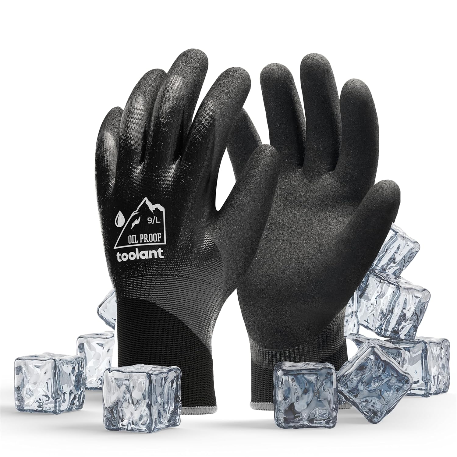 Waterproof Gloves for Men and Women, Freezer Gloves with Grip, Double Nitrile Dipped for Extreme Oil Repellent, for Construction, Mechanics, Mining, Plumbing, Black, Large