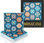 Blue Tile Colored Coasters Set of 4, Silicone, Protects Against Water Marks or Damage Fits All Cups, 3.5" Size