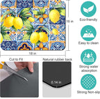 Rubber Dish Drying Mat for Kitchen Counter Large Lemon Washable Quick Home Coffee Pad Fit Under Sink,Bar,Utensils 16x18in