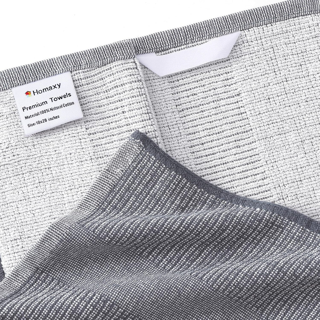 Homaxy Premium Kitchen Towels(18”x 28”, 6 Pack), Large Cotton Kitchen Hand Towels, Flat and Terry Dish Towels, 380 GSM Highly Absorbent Tea Towel Set with Hanging Loop, Grey