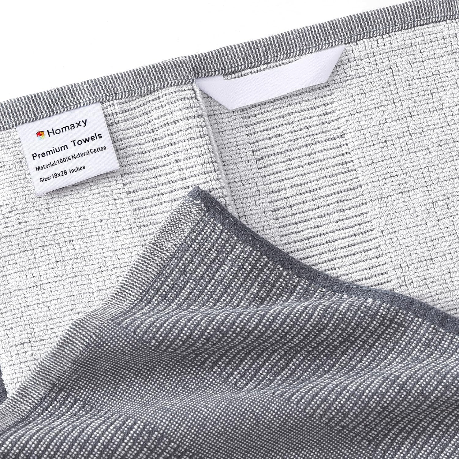 Homaxy Premium Kitchen Towels(18”x 28”, 6 Pack), Large Cotton Kitchen Hand Towels, Flat and Terry Dish Towels, 380 GSM Highly Absorbent Tea Towel Set with Hanging Loop, Grey