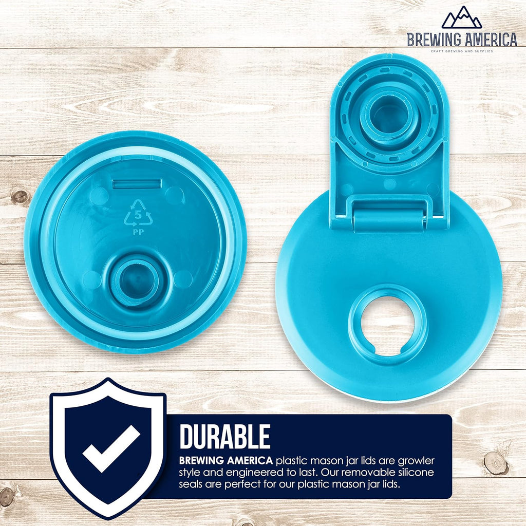 Brewing America Creamer Jar with Pouring Lid, 1 Pint (16 oz) Azure Mason Jar with Teal Wide Mouth Pour Lid for Milk, Sugar, and Cream, 1-Pack (Teal)