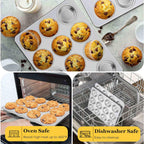 Homikit 1 Pack Muffin Pan, Stainless Steel Cupcake Tin with 12 Cups Regular Size, 13.8" x 10.4" Nonstick Metal Egg Bites Tray for Oven Baking, Non Toxic & Rust Free, Easy Release & Dishwasher Safe