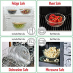 Stackable Space-Saving Nesting Set of 3 Glass Bowls with Bamboo Lids for Foodprep, Storage, Mixing & Cooking - Microwave & Oven Safe BPA Free Durable Heat Resistant Inert Borosilicate Glass