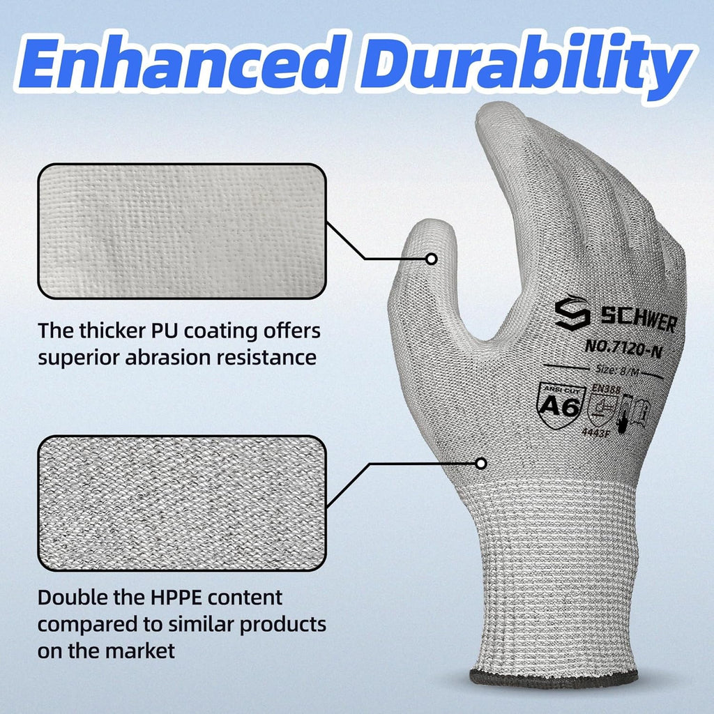 Schwer 3 Pairs Cut Resistant Gloves ANSI A6 Cut Proof Work Gloves, Touchscreen, for Men and Women Used to Woodworking, Glass Cutting, Construction, Cargo Handling, Material Sorting, Car Repair, L