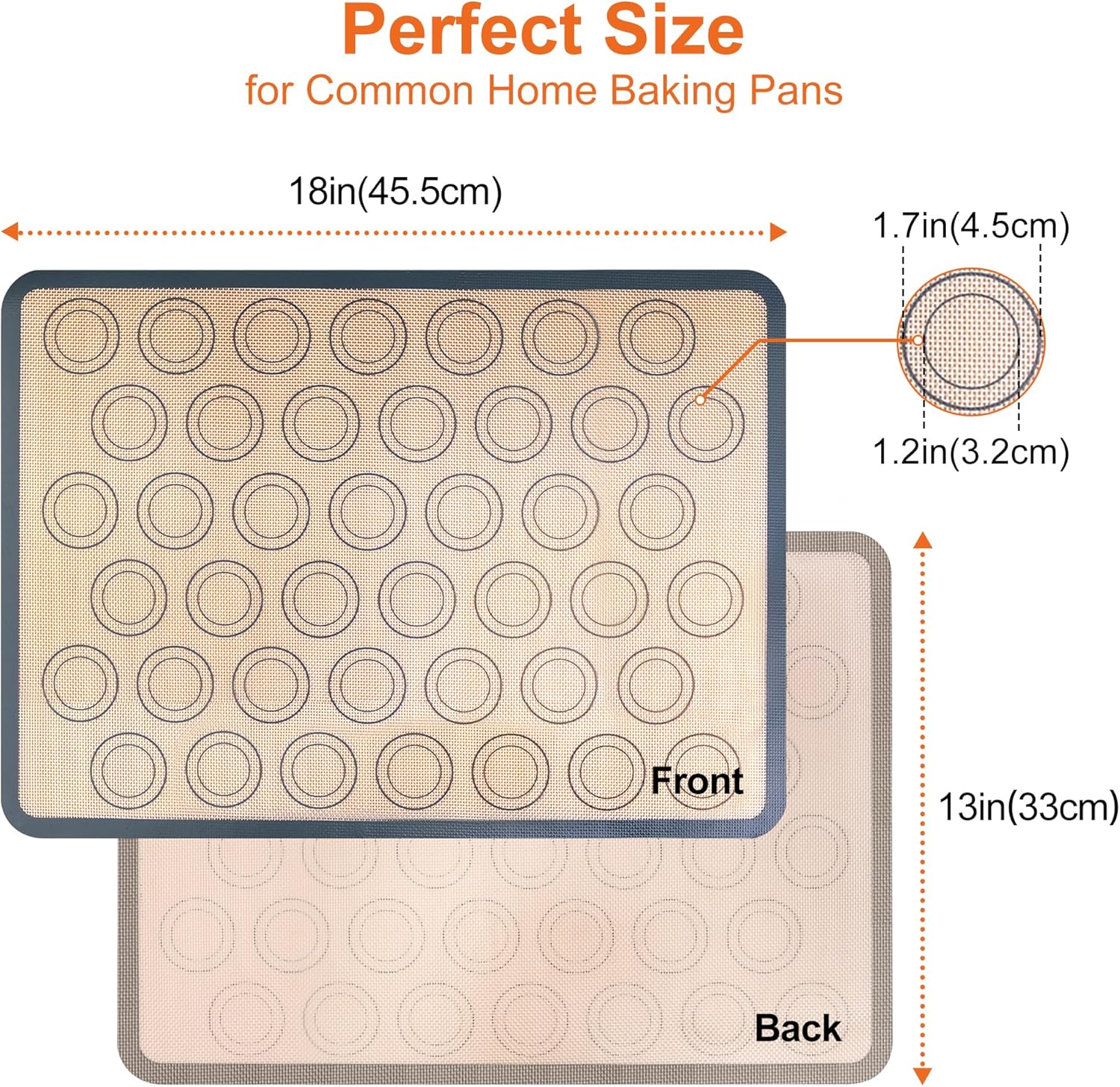HOOMIL Macaron Silicone Baking Mats 2-Pack, 18" x 13" Commercial Half Sheet Size Macaron Silicone Mat, Non-Stick, Reusable, Food Safe Baking Mat - Brown+Gray