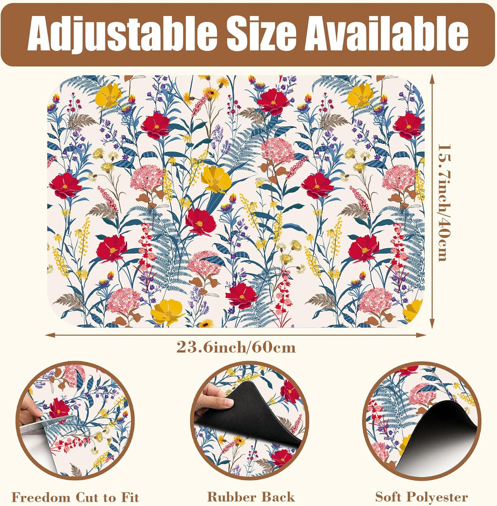 Dish Drying Mat Spring Flowers Coffee Bar Mat for Countertop Botanical Coffee Mat Absorbent Rubber Backed Hide Stain Dish Drainer Rack Mat Coffee Maker Coffee Pot Dining Room Decor 15.7 x 23.6 Inch