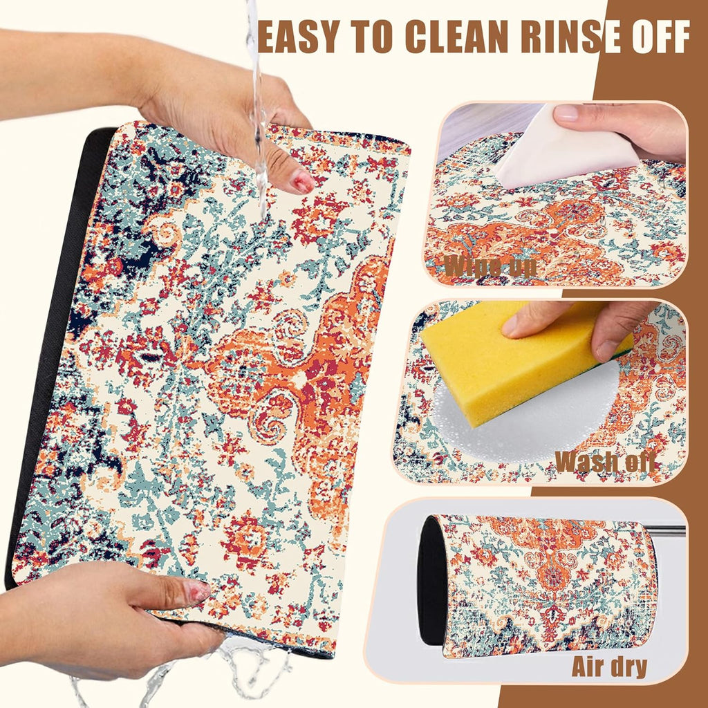Persian Vintage Boho Carpet Coffee Mat Dish Drying Mat for Kitchen Counter Absorbent Hide Stain Rubber Backed Coffee Bar Accessories Fit Under Espresso Machine Dish Drainer 11.8 x 19.7 Inch