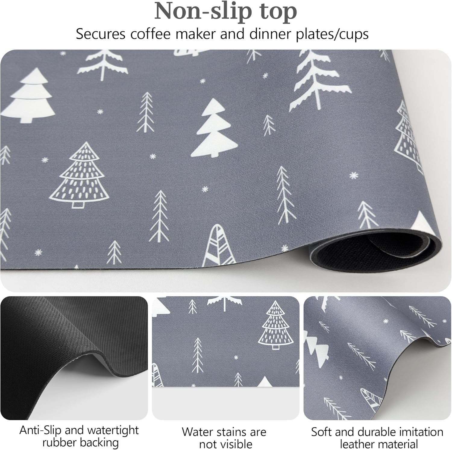 Bloss Christmas Coffee Mat, 16"x24" Absorbent Bar Mat with Waterproof Rubber Back, Fit Under Coffee Maker Machine/Kitchen Counter