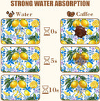 Lemon Fruit and Purple Flower Coffee Mat Absorbent Dish Drying Mat for Kitchen Counter Hide Stain Rubber Backed Coffee Bar Accessories Fit Under Espresso Machine Dish Drainer, 11.8 x 19.7 Inch