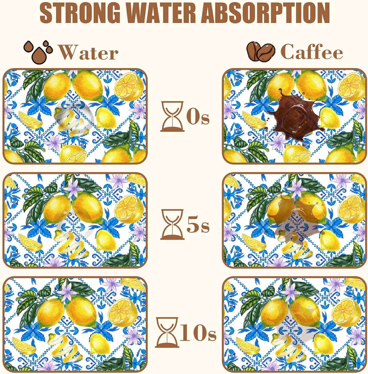 Lemon Fruit and Purple Flower Coffee Mat Absorbent Dish Drying Mat for Kitchen Counter Hide Stain Rubber Backed Coffee Bar Accessories Fit Under Espresso Machine Dish Drainer, 11.8 x 19.7 Inch