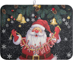 Christmas Santa Claus Dish Drying Mat Winter Drying Dish Mat for Kitchen Countertops Xmas Dish Dryer Mat Microfiber Dishes Drainer Pad Dish Drying Pad (18x24 in)