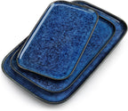 vancasso Stern Serving Platters Set of 3, 15/13/ 11 Inches Rectangular Serving Plates, Blue Serving Trays for Entertaining, Party
