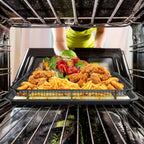 Air Fryer Basket for Oven, OPENICE 18.6" x 12.8" Air Fryer Basket and Tray Set, Extra Large Stainless Steel Air Fryer Pan Crisper Tray for Crisping Fried, Chicken, Bacon - Black
