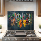 DAIFURONGE Spice Tempered Glass Backsplash For Kitchen Behind Stove,Stove Backsplash Top Cover,Easy to Clean Glass Splashback, Sink Cover Splash Guard,Home Kitchen Wall Decor (27.56"x19.69"(70x50cm))