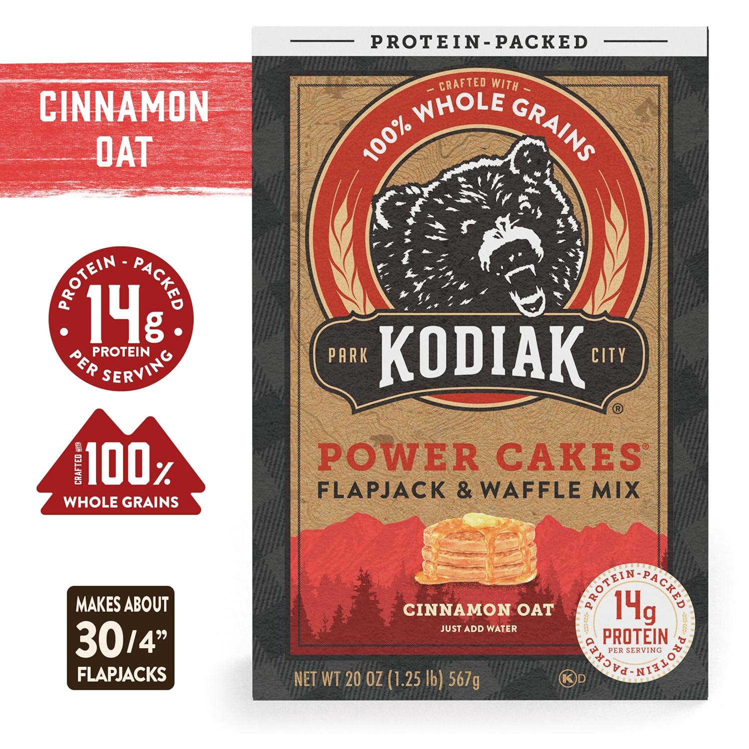 Kodiak Cakes Protein Pancake Power Cakes, Flapjack and Waffle Mix, Cinnamon Oat, 20 Ounce (Pack of 6) (10705599012683)