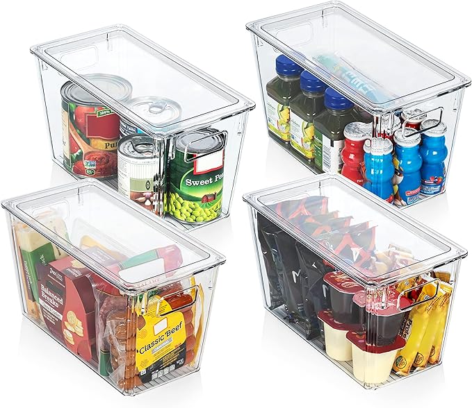 ClearSpace Modern Plastic Storage Bins with Lids Perfect Kitchen Organization or Pantry Fridge Organizer, 8 Pack, Transparent, Rectangular, 12.5" x 6" x 7", 9L Capacity, 8 Compartments