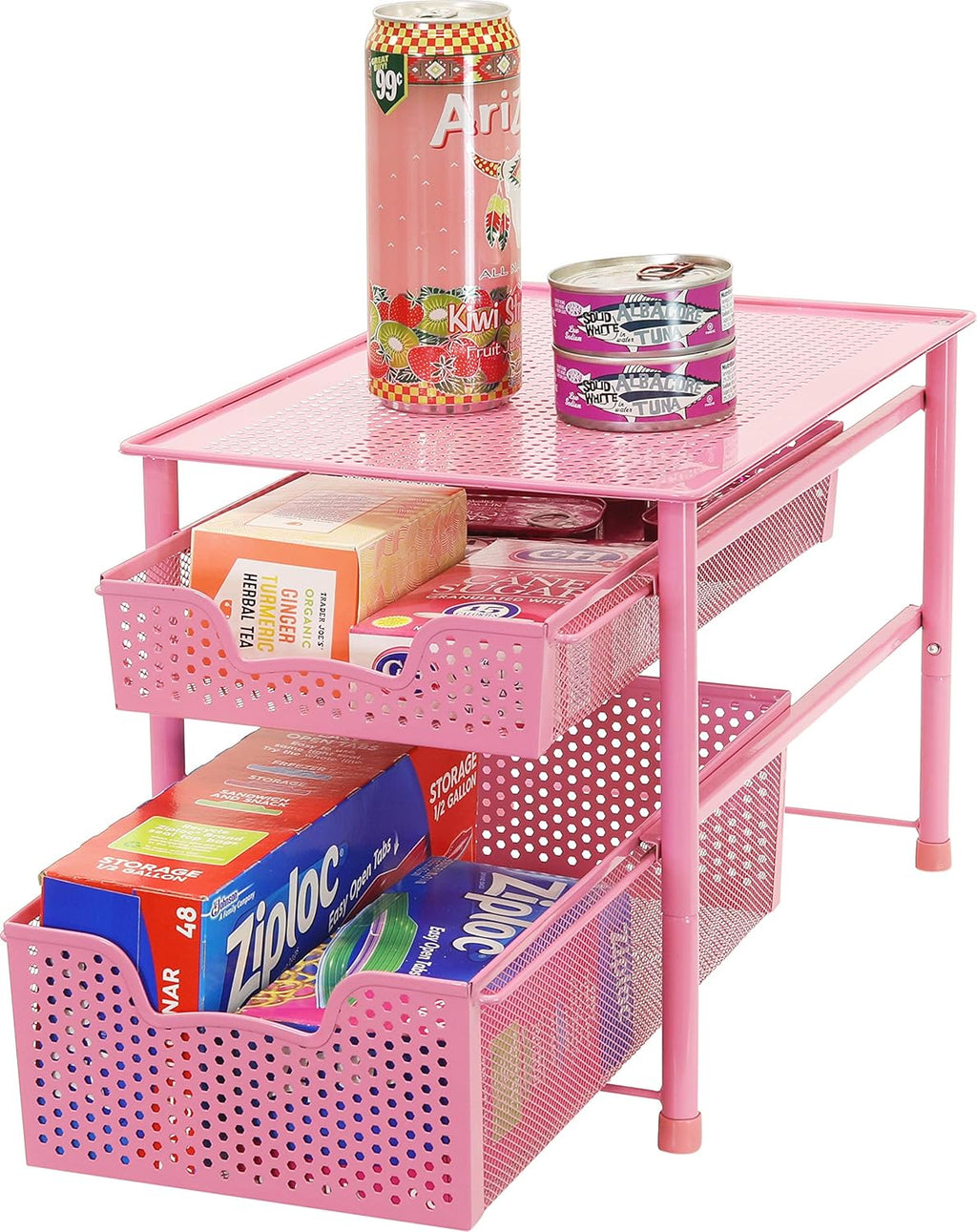 Simple Houseware Stackable 2 Tier Sliding Basket Organizer Drawer, Pink