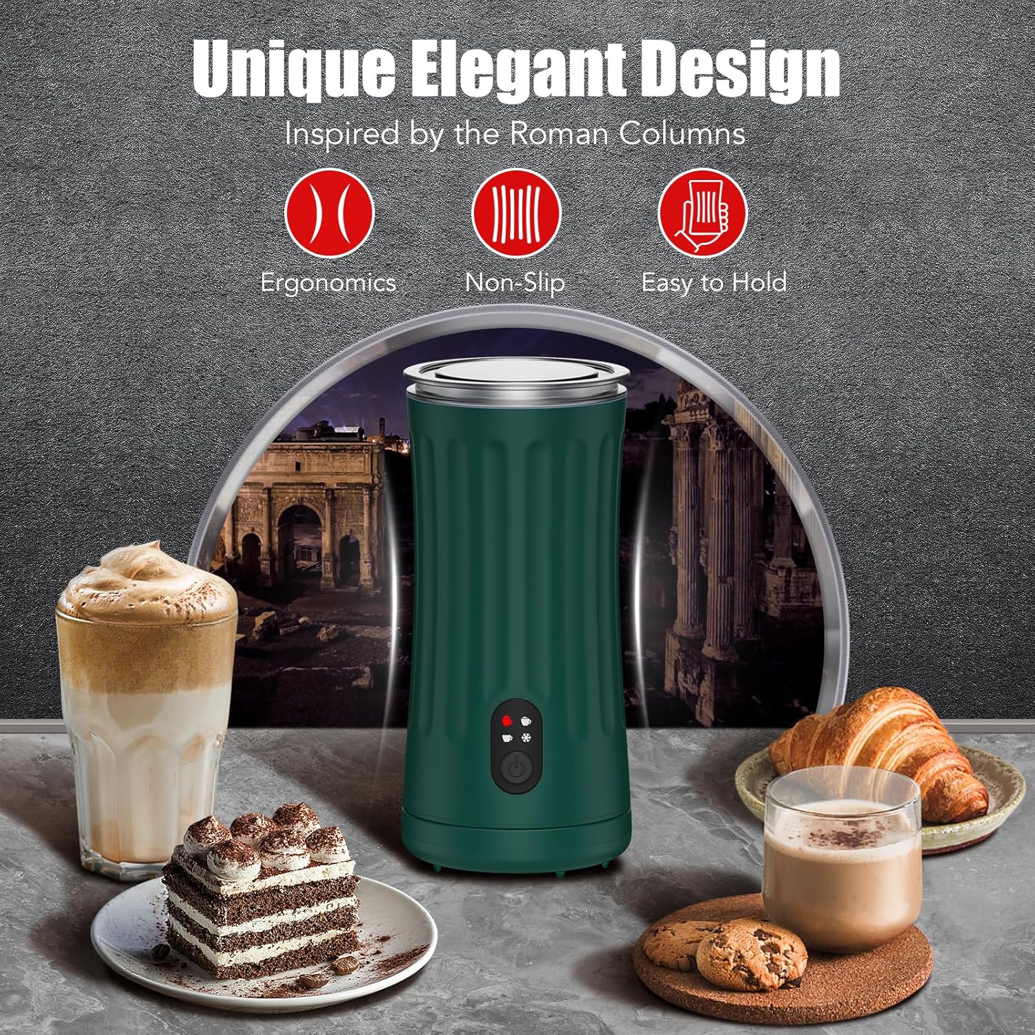 Milk Frother, Upgraded 4-in-1 Milk Frother and Steamer, Hot and Cold Foam Maker and Milk Warmer with Temperature Control & Auto Shut-Off, Frother for Coffee, Latte, Cappuccino, Matcha(Green)