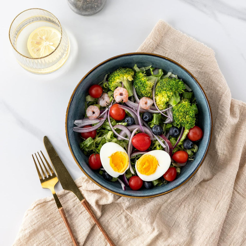 GBHOME 9'' Large Ceramic Pasta Bowls, 38oz Stoneware Pasta Serving Bowls Set of 4 for Kitchen, Wide Bowls for Fruit,Pasta,Salad,Oatmeal,Meal, Microwave Safe, Reactive Glaze-Space Blue