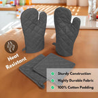Native Fab Farmhouse Oven Mitts and Pot Holders Set of 4, Heat Resistant Non-Slip Machine Washable, 100% Cotton Kitchen Pot Holders Oven Mitts Sets Grey
