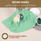 Native Fab Kitchen Dish Towels 16x26 inches Set of 4 Gingham Mini Check- 100% Cotton Dish Cloths for Washing Dishes, Absorbent Hand Towels with Hanger - Green White