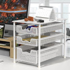 Simple Houseware 3 Tier White Alloy Steel Sliding Basket Organizer Drawer Cabinet