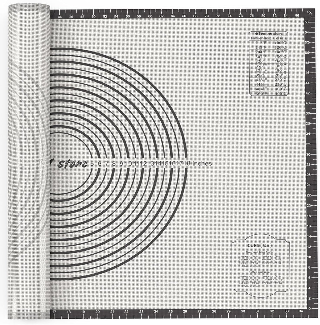 36 * 24 inches Black, Non-Slip Silicone Baking Sheets - Baking Mat with 0.7mm Thickness - Non-Stick Pastry & Cookie Mat for Kitchen Counter for Rolling Out Dough with Measurements.