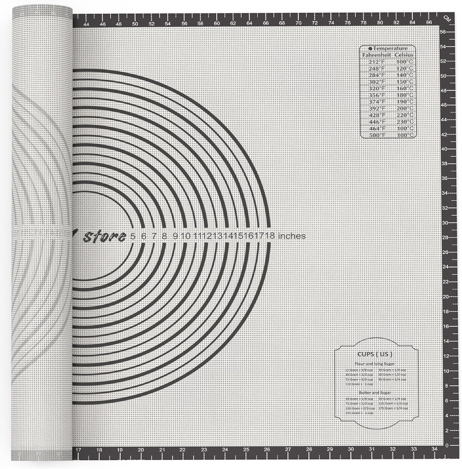 36 * 24 inches Black, Non-Slip Silicone Baking Sheets - Baking Mat with 0.7mm Thickness - Non-Stick Pastry & Cookie Mat for Kitchen Counter for Rolling Out Dough with Measurements.