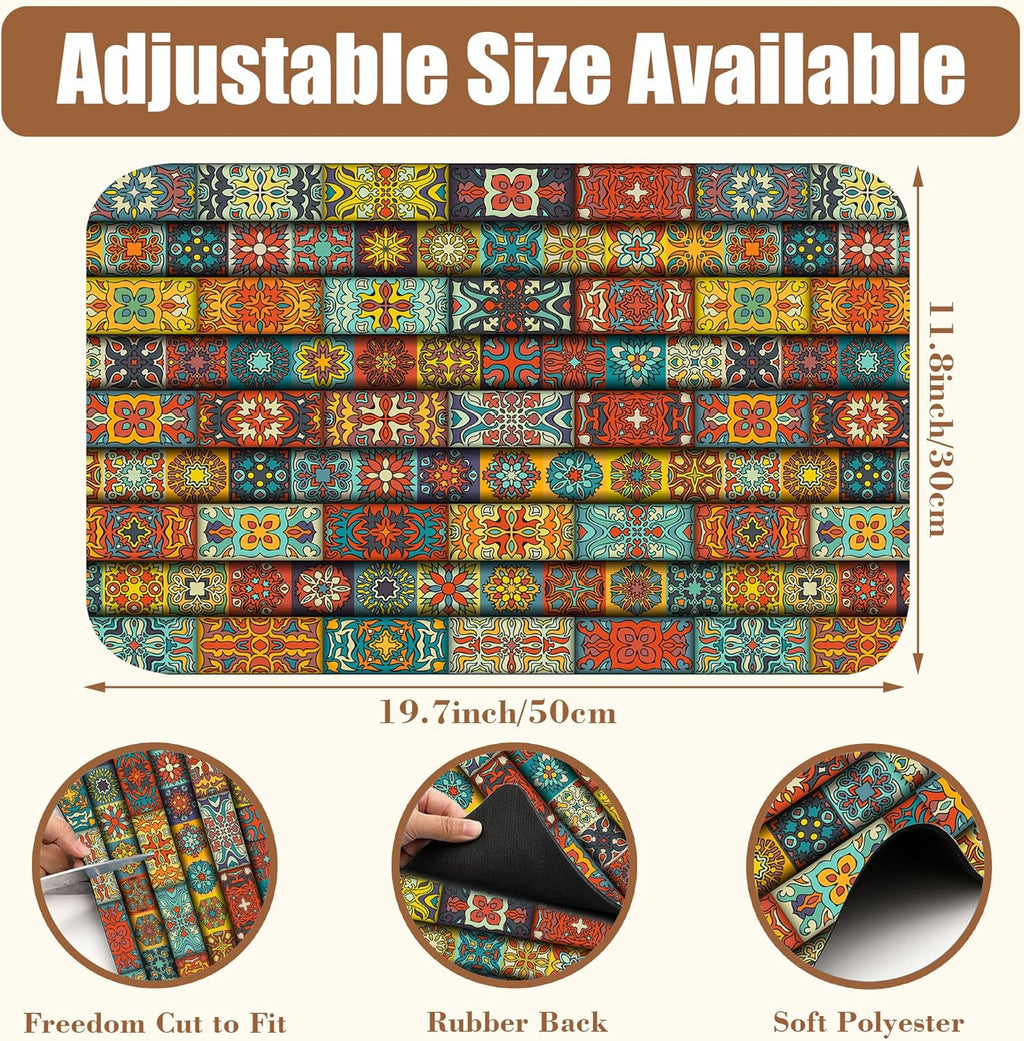 Boho Dish Drying Mat Colorful Mandala Flower Coffee Bar Mat for Countertop Absorbent Rubber Backed Hide Stain Dish Drainer Rack Pad Coffee Pot Espresso Machine Cafe Table Decoration 11.8 x 19.7 Inch