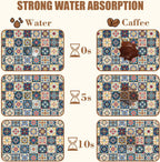 Dish Drying Mat Moroccan Tile Coffee Bar Mat for Countertop Absorbent Rubber Backed Hide Stain Dish Drainer Rack Pad Coffee Maker Espresso Machine Dining Room Decoration 11.8 x 19.7 Inch